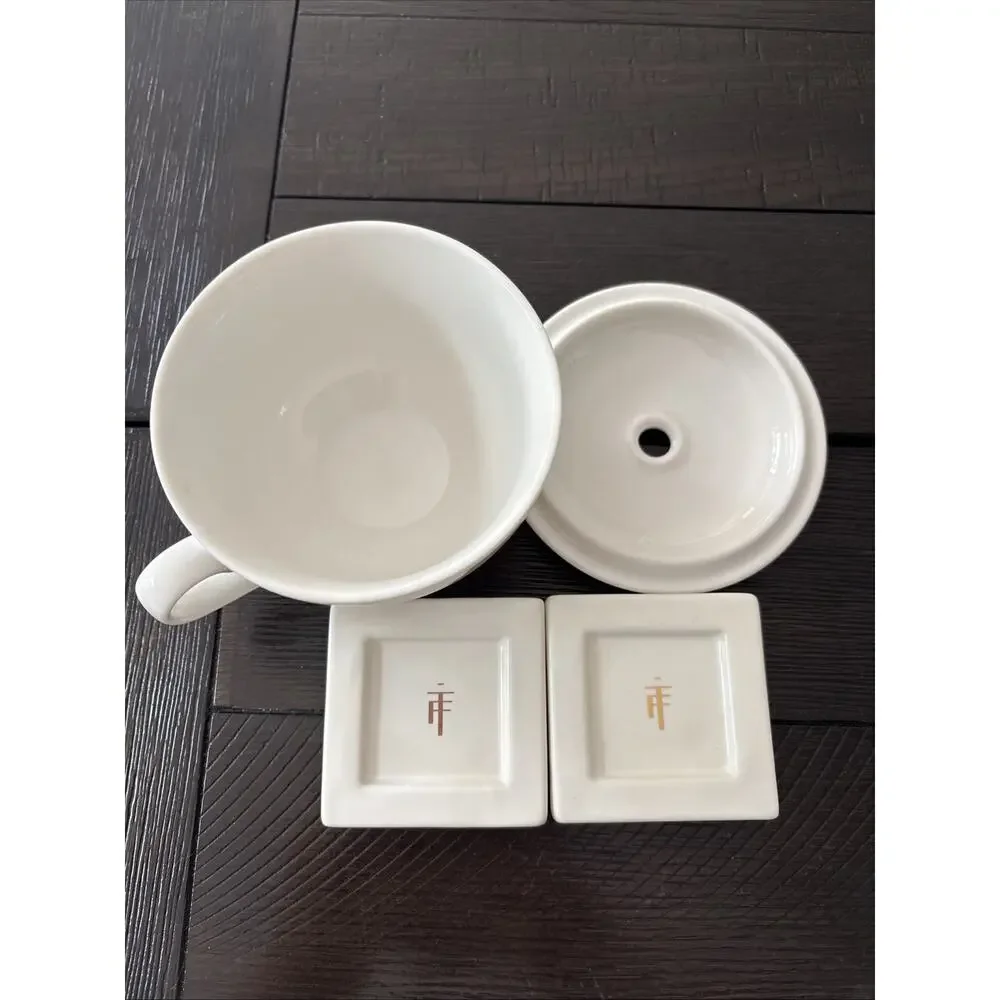 Tea Forte Cafe Tea Cup White Porcelain Teabag Lid Teabag Coffee Teabag 2 Dishes